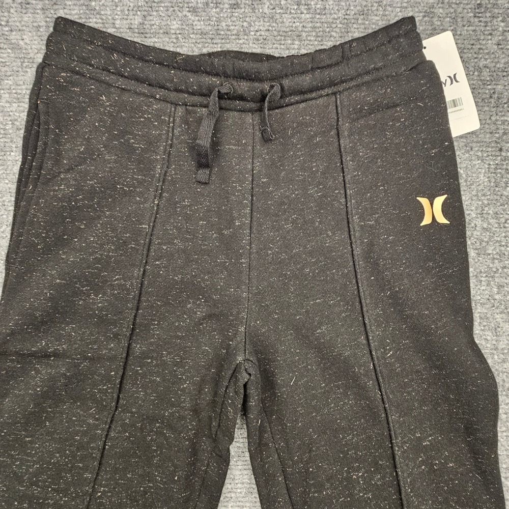 Hurley Fleece Jogger Pants Girls Size M Black Gold Logo Speckled Sweatpants NWT